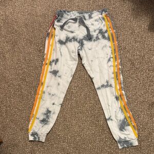 Vintage Havana Gray Tie-Dye Joggers with Orange Stripes